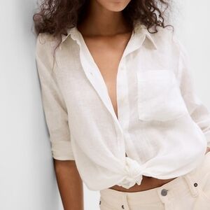 White 100% Linen Gap Boyfriend Shirt, Size XL